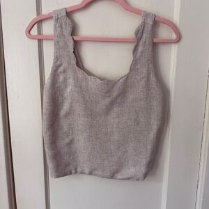 Monteau Scallop Neck Linen Blend Crop Top Size Large